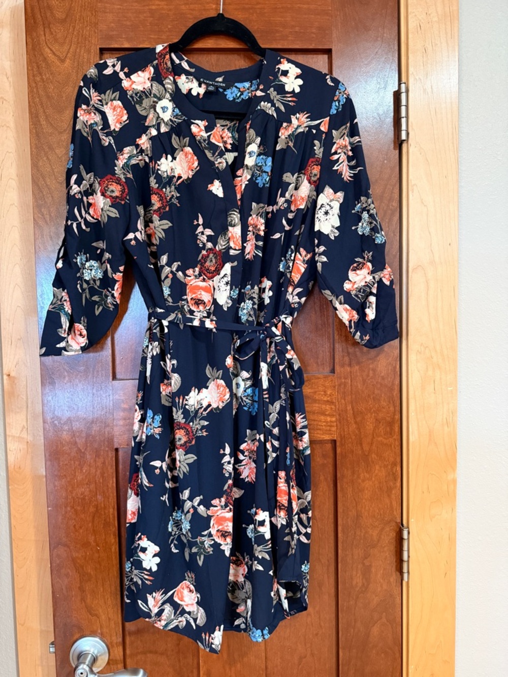 Floral Tie-Waist Shirt Dress - Navy Floral
